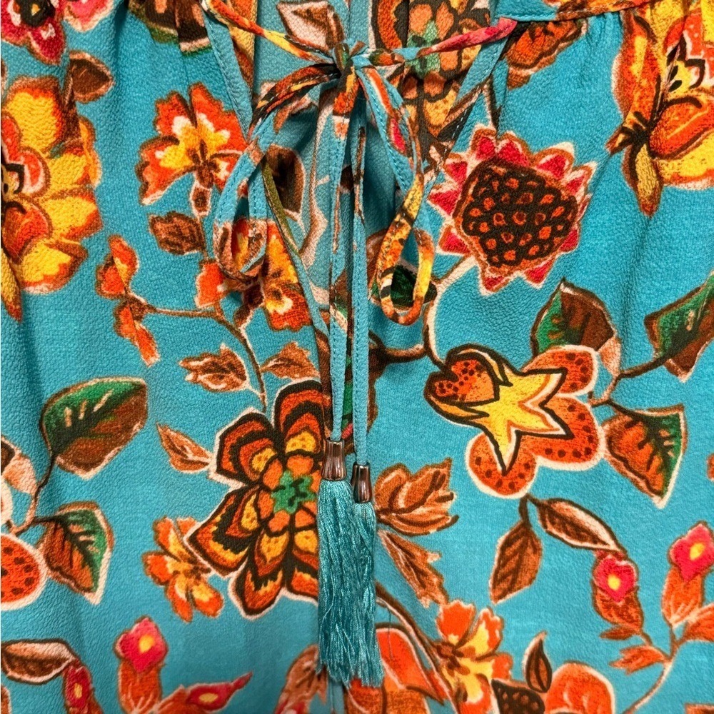 Rose &‎ Olive Teal Floral Blouse size Medium Sleeveless - Picture 4 of 10